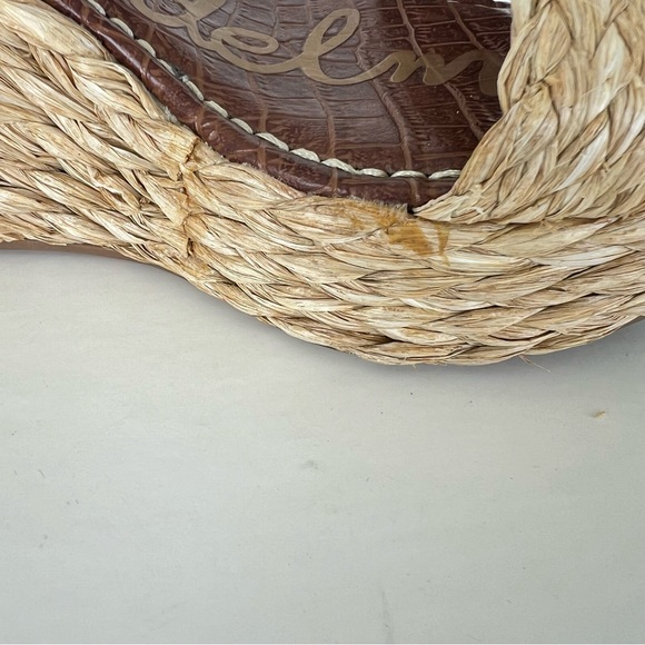 SAM EDELMAN Deena Raffia Ankle Strap Buckle Closure Platform Wedges Sandals Sz 8 - Picture 10 of 11